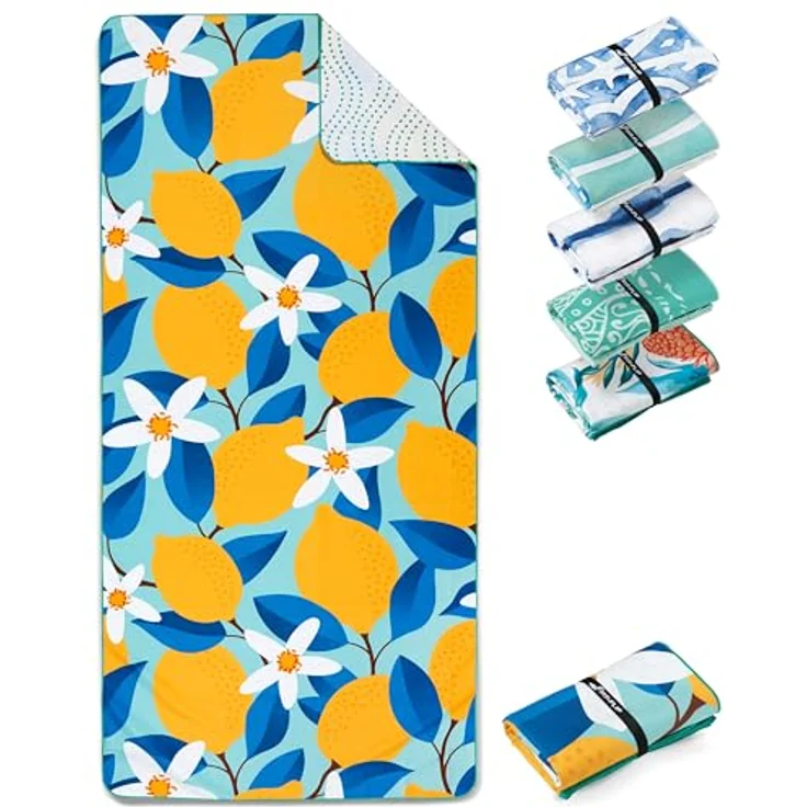 Fit-Flip Strandtuch XXL Mikrofaser, leicht und schnelltrocknend, 100% recyceltes Handtuch, Lemon Flowers, 160x90cm – Bild 1