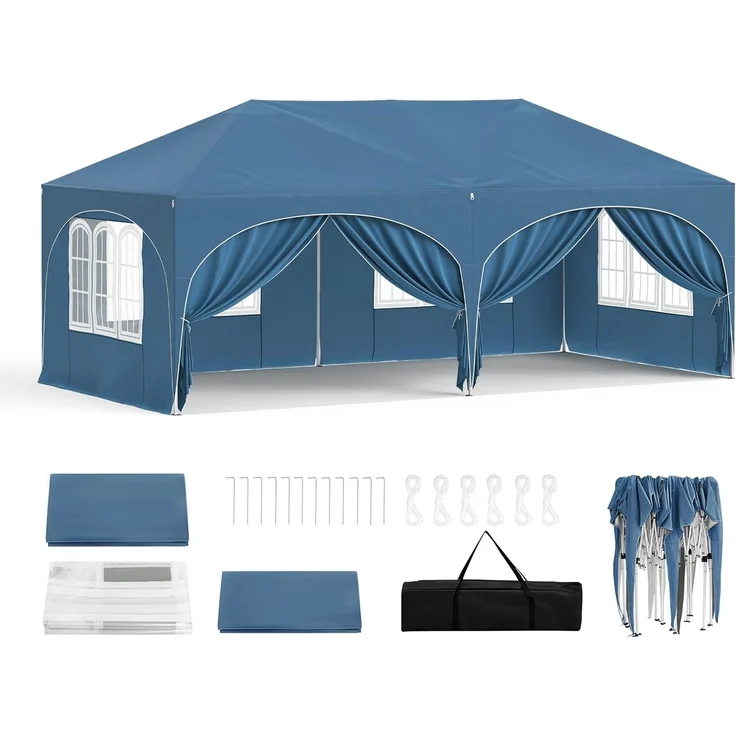 WOLTU Pavillon, Faltpavillon 3x6 m, mit 6 Seitenwänden, Partyzelt wasserabweisend UV-Schutz 50+, höhenverstellbarer Gartenpavillon, mit Tragetasche, für Outdoor Garten Camping Blau – Bild 1
