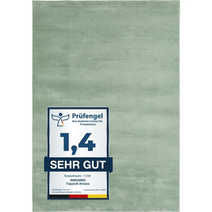 andiamo Teppich Arezzo waschbar Wohnzimmer Esszimmer pflegeleichter eleganter gemütlicher Wohnzimmerteppich Fellteppich einfarbig 80 x 150 cm salbeigrün