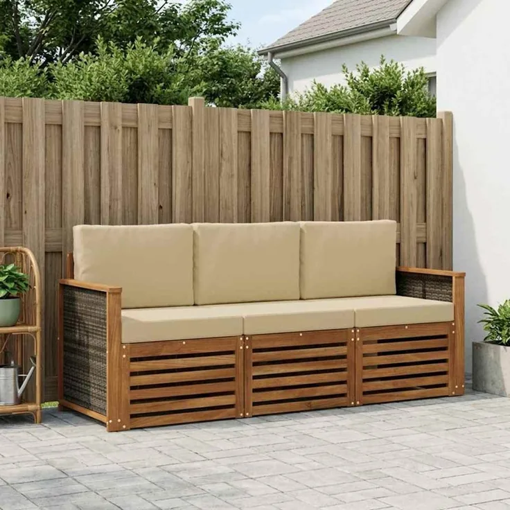 vidaXL Outdoor-Sofagarnitur 3 stk. 3-Sitzer Natur und Beige 3383959