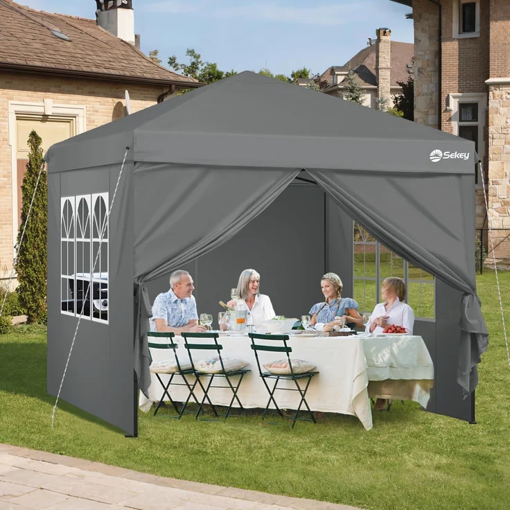 Pop Up Pavillon 3x3m mit 4 Seitenteilen, Wasserdicht Stabil Winterfest, Faltbar, Grau – Bild 2