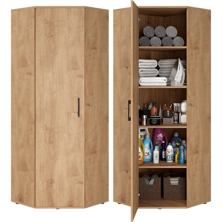 Bellamio 'Apol' Eckschrank, Eichenoptik, 176x63x63 cm, Mehrzweckschrank mit 5 Fächern, inkl. 2 verstellbaren Einlegeböden – Bild 1