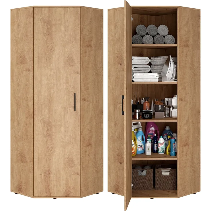 Bellamio 'Apol' Eckschrank, Eichenoptik, 176x63x63 cm, Mehrzweckschrank mit 5 Fächern, inkl. 2 verstellbaren Einlegeböden