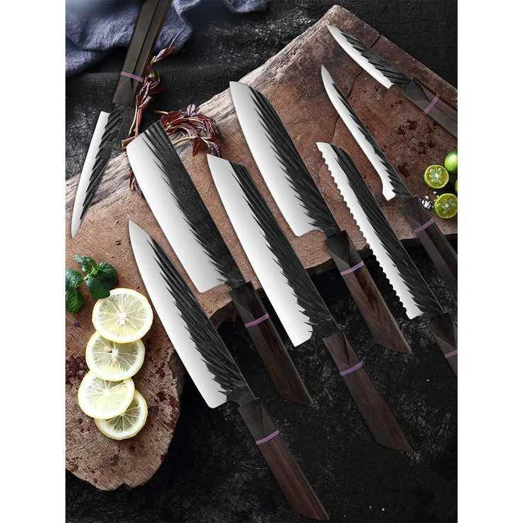 Mehrzweck Kochmesser Set- 8 Universalmesser, die unverzichtbaren, professionellen Küchenmesser Edelstahl mit sehr schön geformten eckigem Griff – Bild 3
