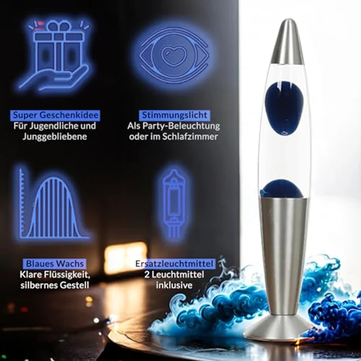 Licht-Erlebnisse Lavalampe TIMMY, Warmweiß, Retro Lampe Blau klein 36 cm hoch Tischleuchte – Bild 4