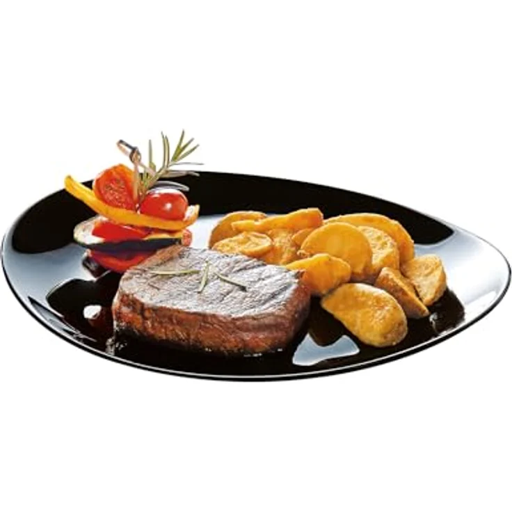 Creatable Steakteller Italien Party, 6-teiliges Set aus lebensmittelechtem Glas, oval, stapelbar, schwarz – Bild 5