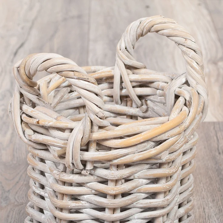 2er Set Rattankorb BAKUL rund White-Wash ca. 20cm Aufbewahrungskorb Dekokorb Korb – Bild 3