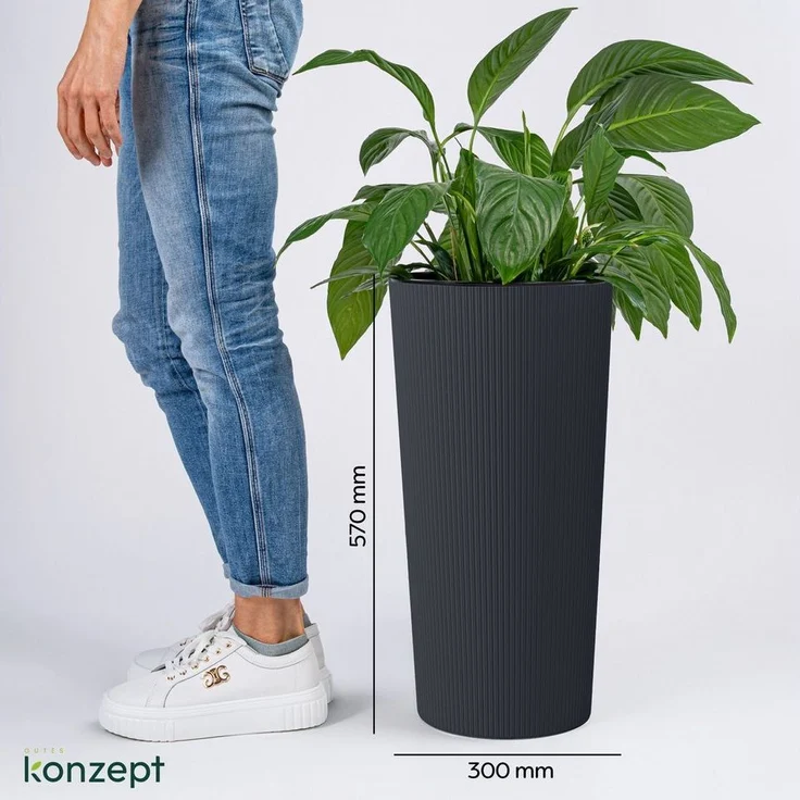 KONZEPT Blumentopf Hoch mit Einsatz, Rillenstruktur, für Garten, Balkon, für Außenbereich, wetterfest, UV-beständig – Bild 2