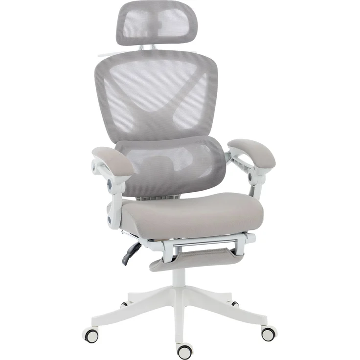 Wohnora-Bürostuhl, Ergonomischer Schreibtischstuhl mit Fußstütze, Wippfunktion, Armlehne, Netzstoff, Grau,H 1290cm x T 700cm x B 440cm,Hellgrau – Bild 2