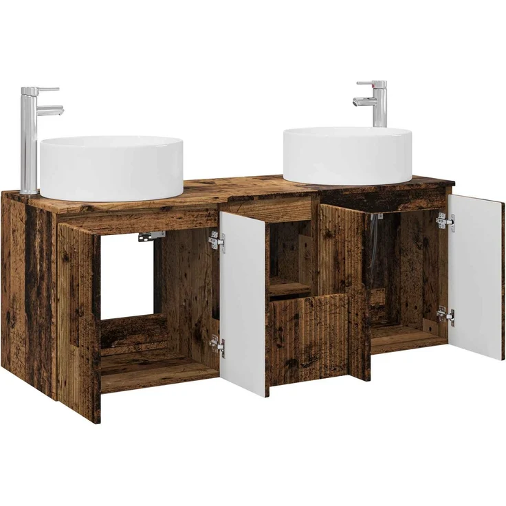 vidaXL Badezimmerschrank-Set 3 stk. Altholz 129 x 44,5 x 80 cm 3405745 – Bild 4