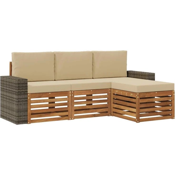 vidaXL Outdoor-Sofagarnitur 4 stk. 4-Sitzer Natur und Beige 3384219 – Bild 2