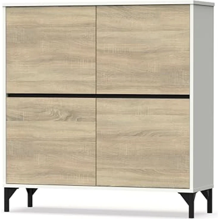 Muebles Pitarch | Eingangsschuhkipper mit Beinen, 4 Türen, Weiß und Eiche Cambrian, 20 Paar große Schuhe, 96,5x101x33 cm, Modern, Industrial, Modell Tokio – Bild 4