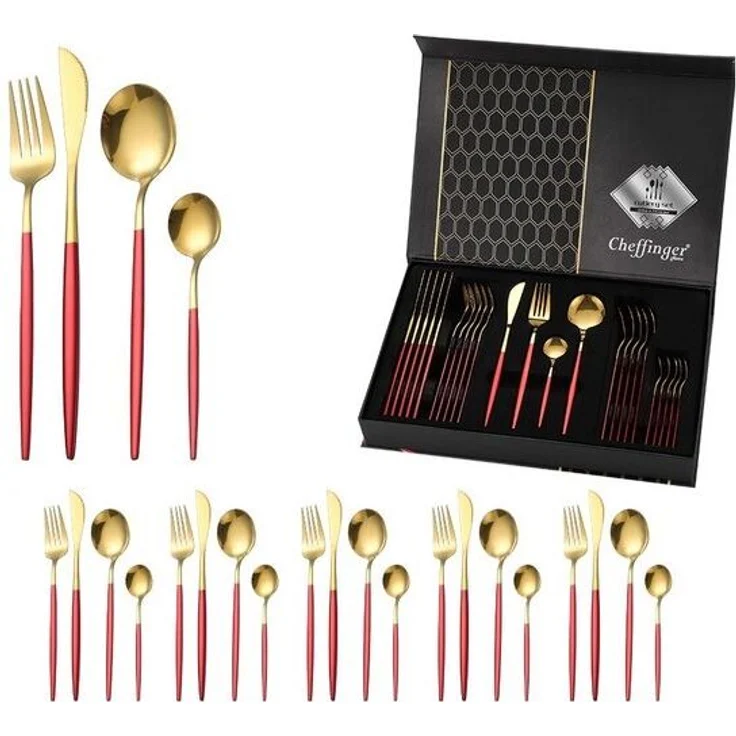 Premium Besteck-Set Rot/Gold 6 Personen 24-tlg Edelstahl Essbesteck CF-22130 – Bild 4