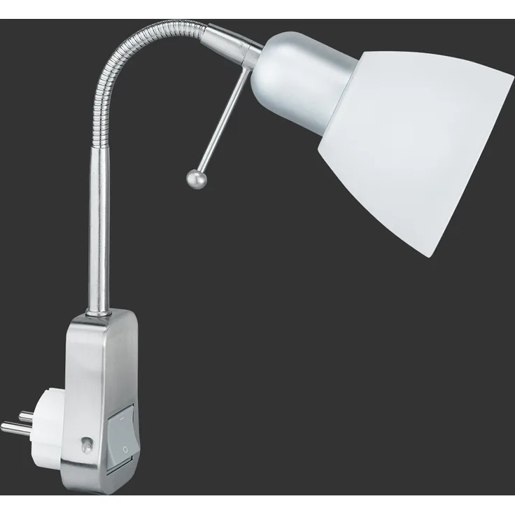 Leselampe LIGARA Silber Weiß, Stecker-Spot mit Schalter & Flexarm, Höhe 26,5cm