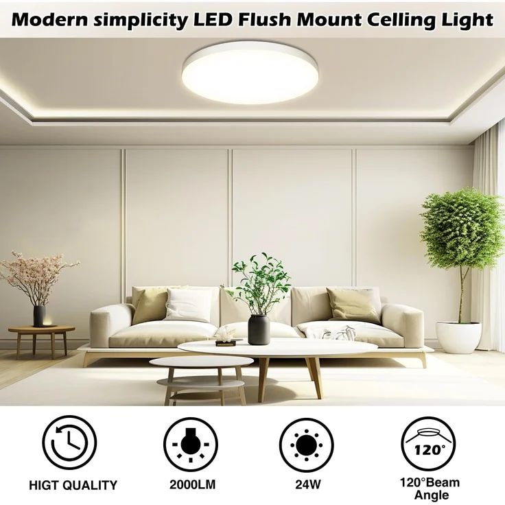 Deckenlampe LED Deckenleuchte Ø28cm 24W, 4000K, 2000LM, IP44 Wasserfest Rund Badezimmer Lampe, Badlampe Decke Küchenlampen Modern Schlicht Weiß Ultra Dünn Ideal für Bad/Balkon/Keller/Schlafzimmer/Flur – Bild 2