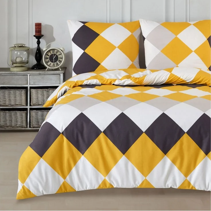 Buymax Bettwäsche Anaga, Bettgarnitur, Bettbezug Set, Renforce: 100% Baumwolle, 2 teilig, mit Reißverschluss, modern gemustert, Karo, Gelb, 135x200 cm – Bild 1