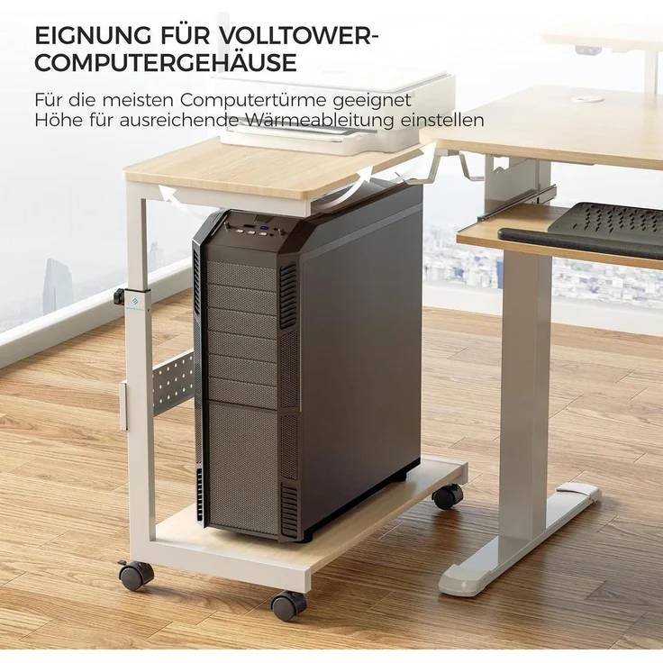 Höhenverstellbarer PC Tower Ständer mit Rollen und Maus Pad, Ahornfarbe – Bild 7