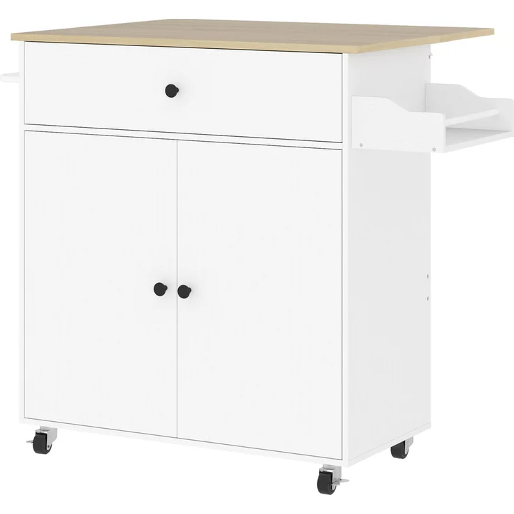 Küchenwagen 106x42x87 cm mit klappbarer Arbeitsplatte, Schublade und Rollen – Weiß – Bild 5