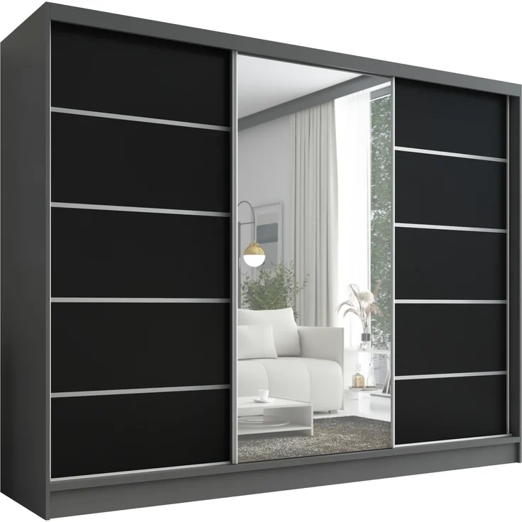 A&J MöbelLand Schwebetürenschrank AURELIA, Graphit | Schwarz, Leiste: Weiß – Bild 1
