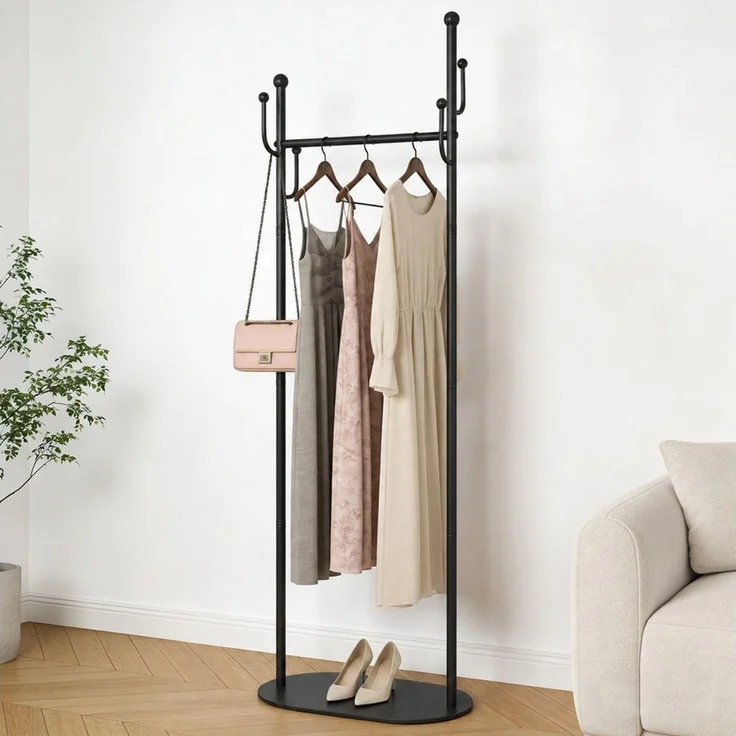 PRIISF Kleiderständer Garderobenständer Stabiler Kleiderhalter Freistehender Jackenständer, (170×45×28 cm Standgarderobe mit 6 Haken & Kleiderstange, Moderner Flur Garderobe mit Schuhablage aus Marmor-Optik Schiefer), Platzsparender Schlafzimmer Garder... – Bild 1