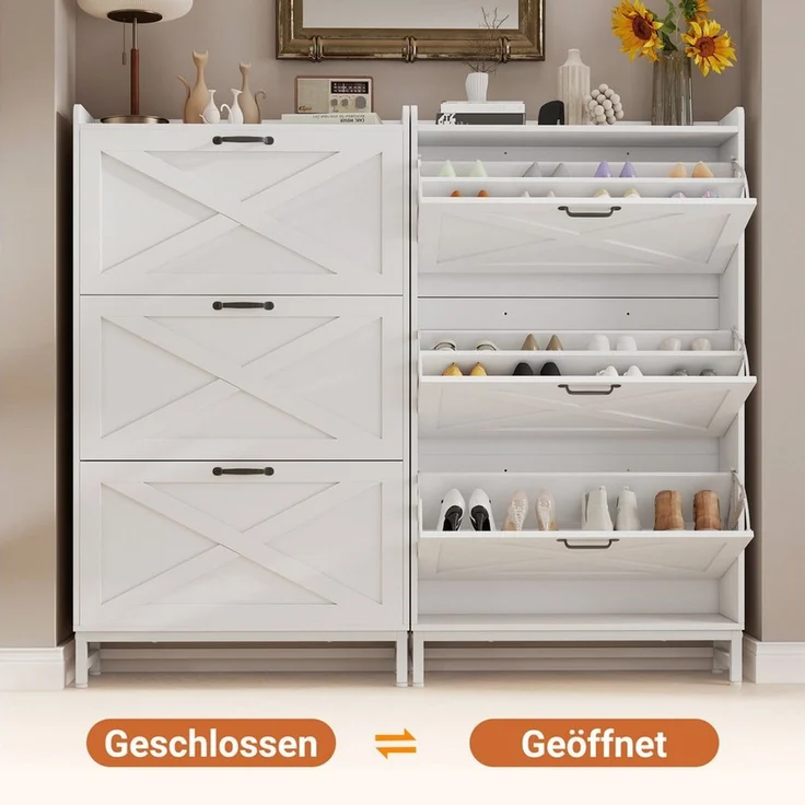 HawthyHome Schuhschrank 80 x 24 x 138 cm, hoch mit 3 Klappen für 18–24 Paar Schuhe (1-St) Schmaler Schuhkipper mit verstellbaren Trennwänden – Bild 4
