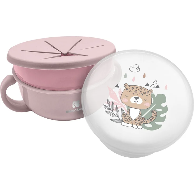 Kikkaboo Kinder Snackschale Savanna 2 in 1 Deckel Griffe Fassungsvermögen 380 ml rosa – Bild 2