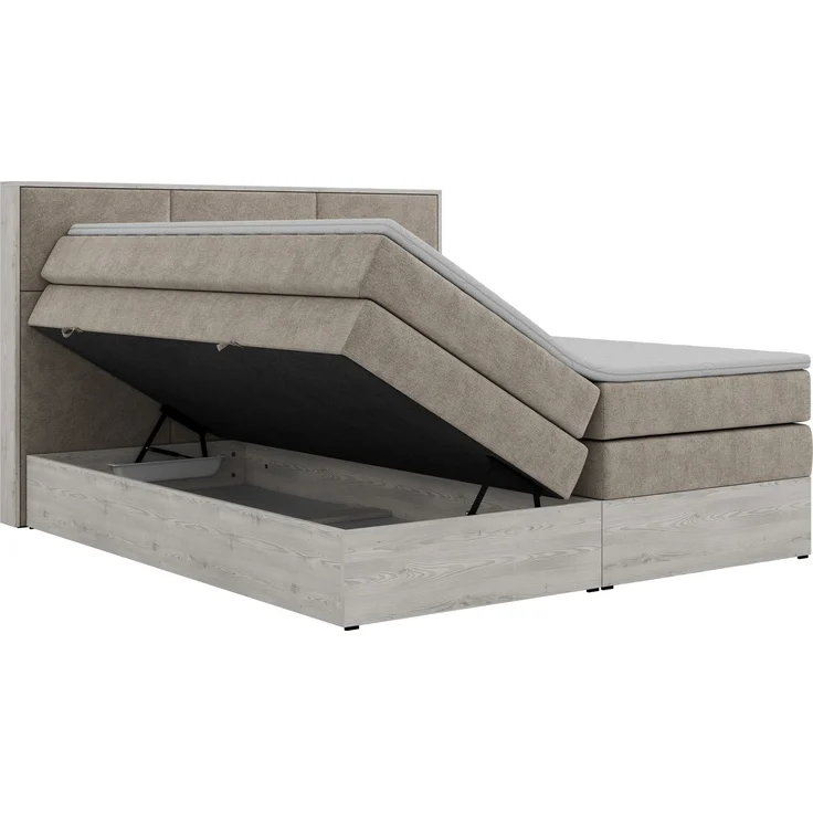 Boxspringbett DELNOR KING 140 x 200 cm Doppelbett mit Bettkasten Kopfteil 7-Zonen Multipocket-Matratze H4 Topper Visco ergonomisch Polsterbett - Beige Stukture – Bild 8