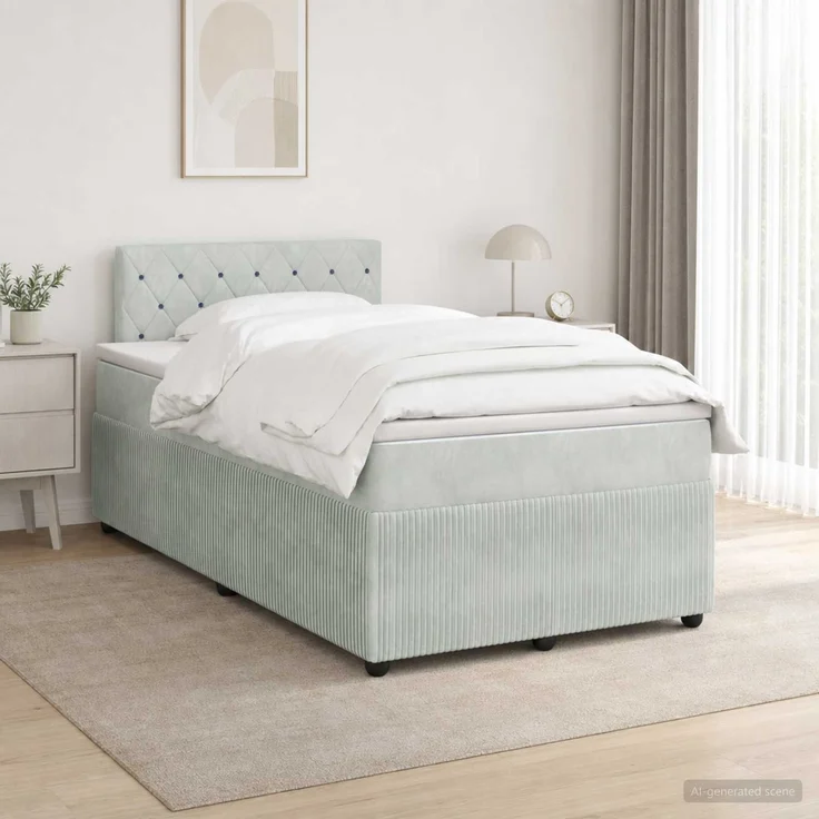 vidaXL Boxspringbett mit Matratze Hellgrau 120 x 200 cm Samt 3451649 – Bild 1
