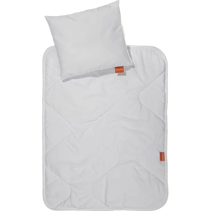 sleepling 190203 Kinderwagen Set Bettdecke + Kopfkissen Auflage | Babywagen Set Decke Kissen | Made in EU | Waschbar 60 Grad | Ökotex 100 | 60x78 cm + 30x35 cm, weiß