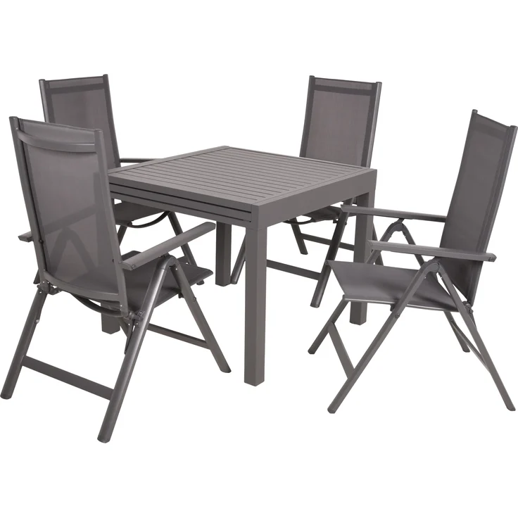 Garten-Sitzgruppe TESSA 5-tlg. - Kunststoff, Anthrazit | Gartenmöbel-Set Gartengarnitur Garten-Essgruppe mit Stühlen und Esstisch