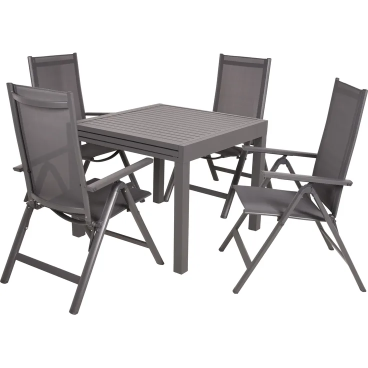 Garten-Sitzgruppe TESSA 5-tlg. - Kunststoff, Anthrazit | Gartenmöbel-Set Gartengarnitur Garten-Essgruppe mit Stühlen und Esstisch