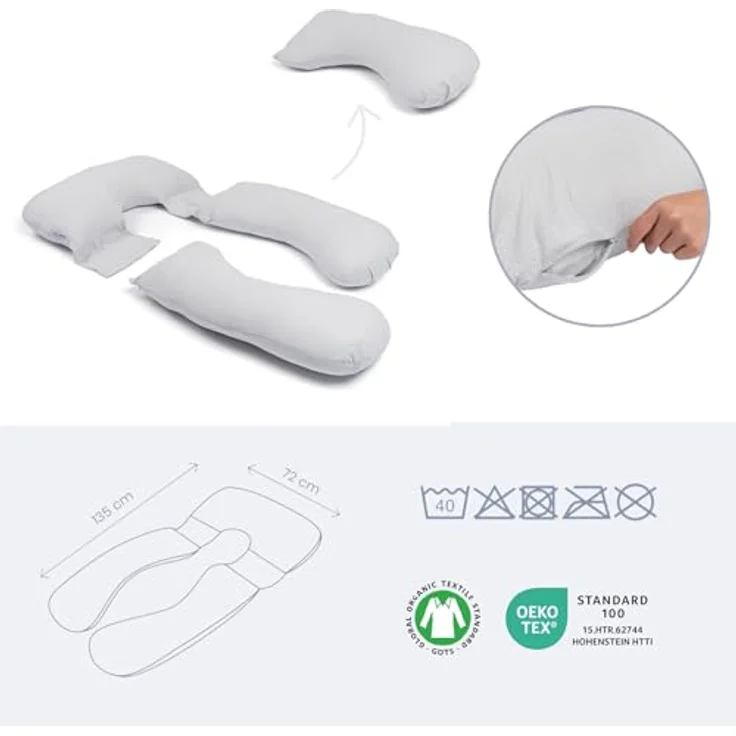 doomoo Schwangerschafts- & Stillkissen XXL Maxxy, PES-Faser-Füllung, ideal für Seitenschläfer, Little Dots Grey – Bild 5