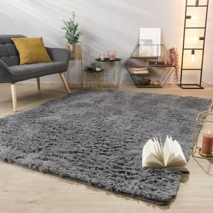 TT Home Teppich Diele, Esszimmer, Flur, Schlafzimmer, Wohnzimmer, Rechteckig, Höhe: 37 mm, Teppich Wohnzimmer Hochflor Langflor Weich Soft Modernes Einfarbiges D – Bild 1