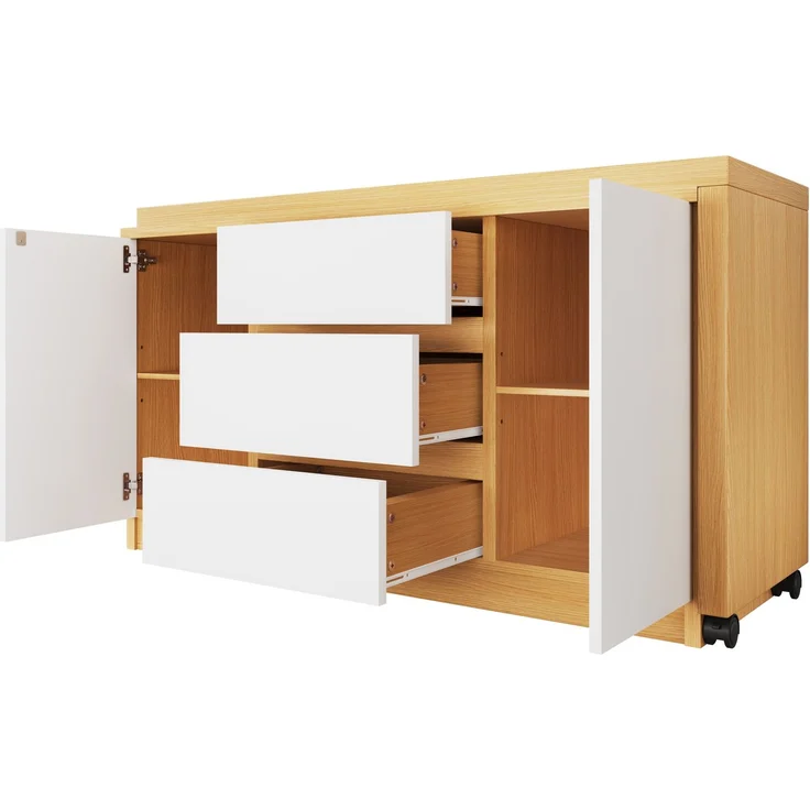 Schreibtisch mit drehbarer Tischplatte, Stauraum & Rollen, 120x50x76,5 cm, Eiche/Weiß – Bild 6