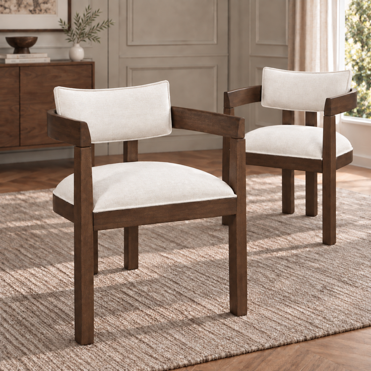 2 Esszimmerstühle aus Massivholz, bequem und atmungsaktiv, geeignet für Esszimmer, Wohnzimmer, Cafés, moderner Stil, Leinenstoff, Walnussholzfarbe--Nussbaum--57.5x60.5x78.5cm--YOUDENOVA
