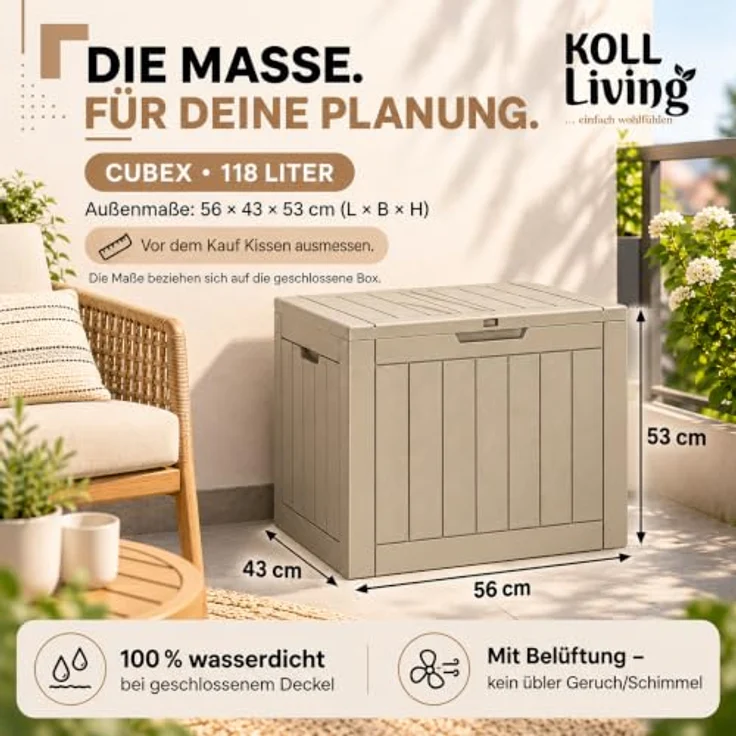 Koll Living Gartenbox Cubex, 118 Liter, witterungsbeständig, pflegeleicht, quadratisch, Beige – Bild 9