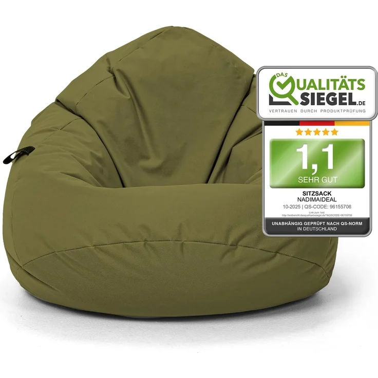 Nadimaideal Sitzsack Tropfenform Kastanie | Bodenkissen für Kinder & Erwachsene | Indoor & Outdoor | Gaming Sitzsack - Sitzkissen - Beanbag | Füllung EPS Perlen (Khaki, XXL-Durchmesser 88 cm) – Bild 1
