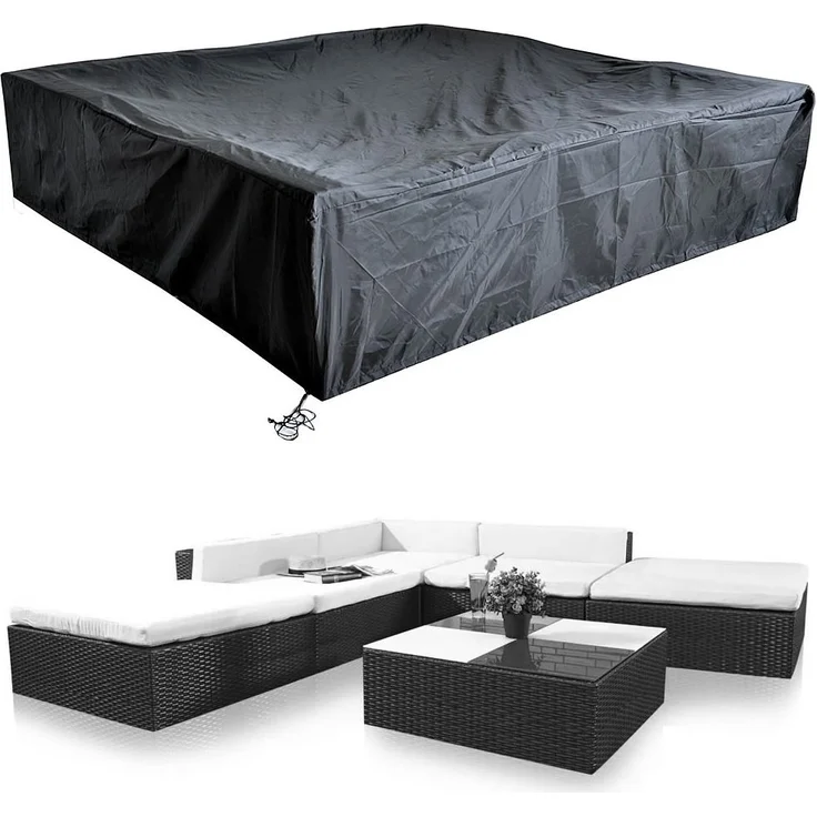 Schutzhülle 240x240x52 Schwarz Gartenmöbel Rattan Abdeckung Plane Haube Wetter – Bild 5