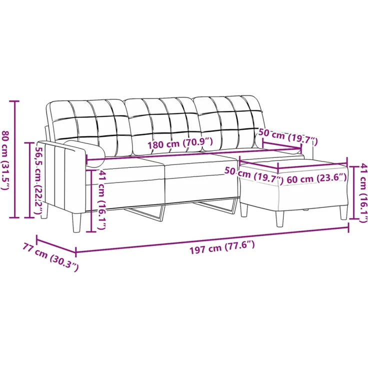 vidaXL 3-Sitzer-Sofa mit Hocker Weinrot 180 cm Samt 3278271 – Bild 7