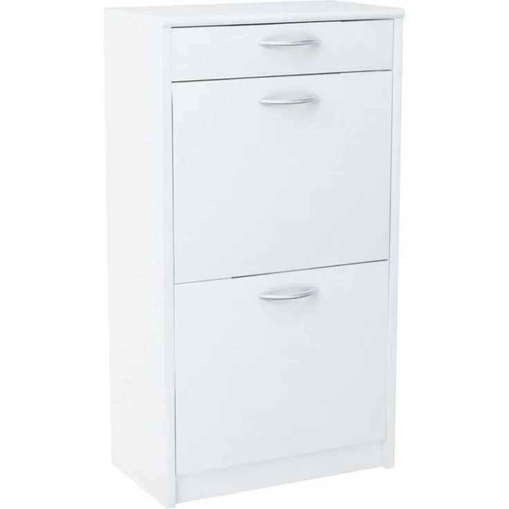 Home Collective Schuhschrank mit 1 Schublade und 2 Klappen, Schuhregal mit 3 Fächern (matte Oberfläche, platzsparende Schuhaufbewahrung) weiche abgerundete Kanten, 50 cm breit, laminierte Platte weiß – Bild 5