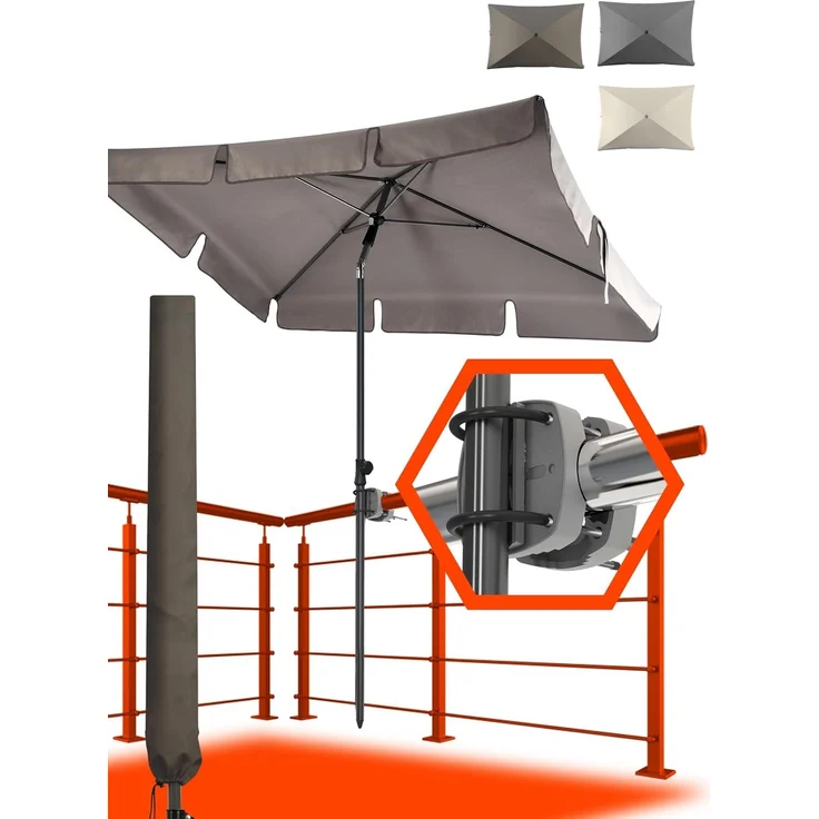 4smile Sonnenschirm Balkon SunnyShade, 3-in-1 SET, Taupe - UPF 50+ Sonnenschirm rechteckig 200x125 cm + Sonnenschirmhalter Balkongeländer + Sonnenschirm-Schutzhülle - Sonnenschutz Balkon