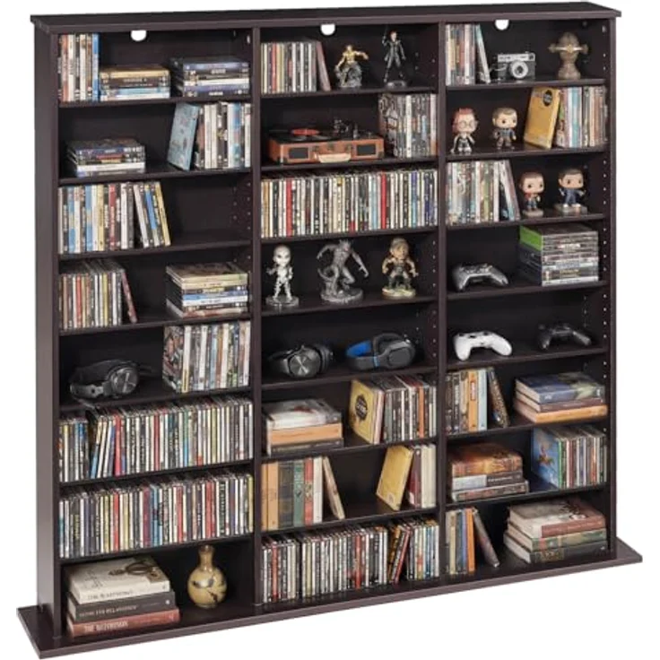 VEVOR DVD-Regal mit 24 Fächern (8 Ebenen), Medienregal Standregal 142 x 22 x 130 cm, Platzsparendes Aufbewahrungsregal für CDs DVDs Bücher Spiele-Discs, Bücherregal für Wohnzimmer/Homeoffice, Braun – Bild 1