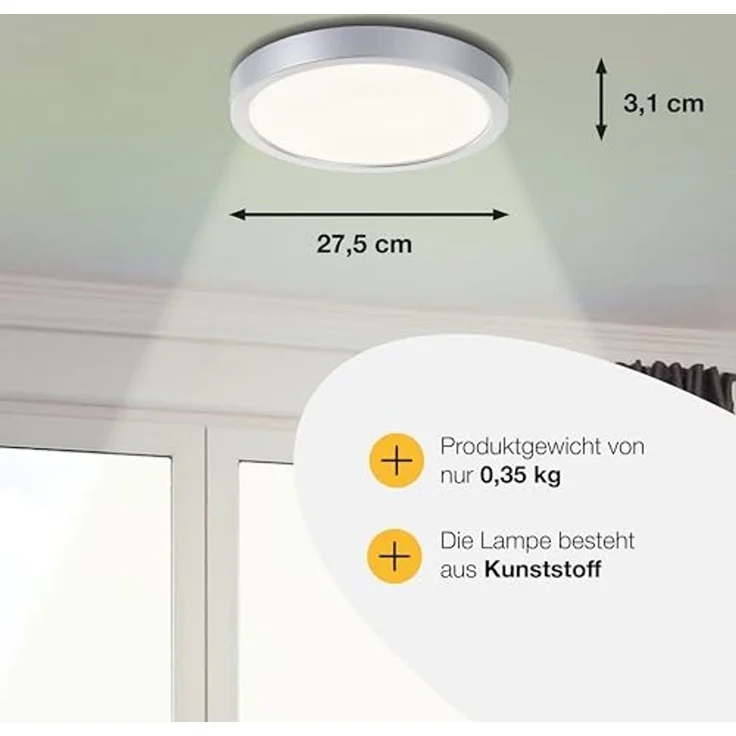 Brilliant LED Deckenleuchte Navara, LED fest integriert, Neutralweiß, Ø 27,5cm, Höhe 3 cm, 1900 lm, 4000 K, IP44 – Bild 3