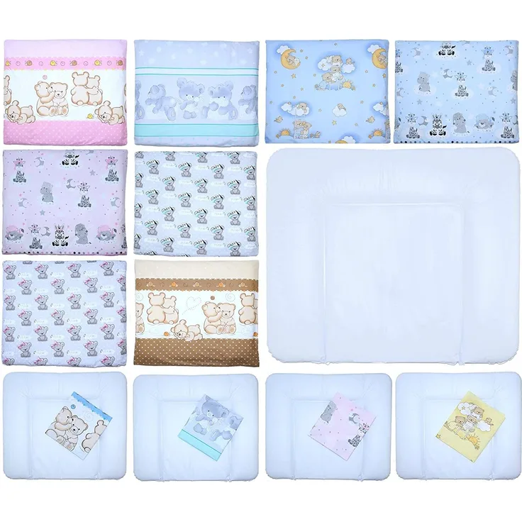 Wickelauflagenbezug - Wickelauflage -75x85 cm- Bezug für Wickelauflage Baumwolle (Bärchen - BLAU, Nur Bezug)