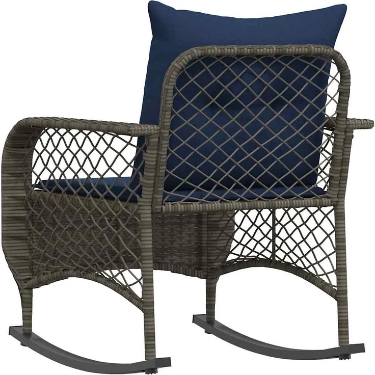 vidaXL Garten-Schaukelstuhl mit Kissen Grau Poly Rattan 4104200 – Bild 5