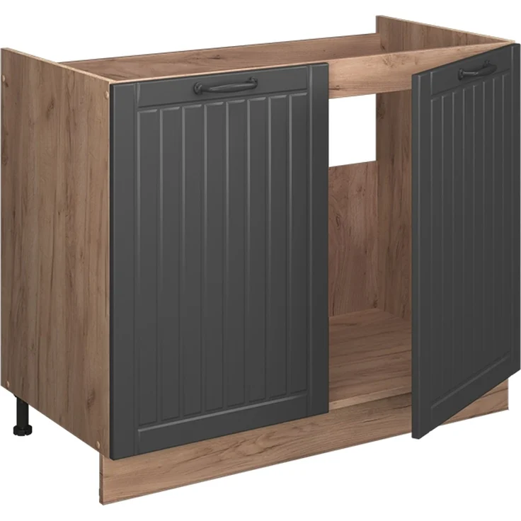 Spülenunterschrank Fame-Line Dunkelgrau/Goldkraft Eiche 100 cm, AP Marmor Vicco – Bild 6