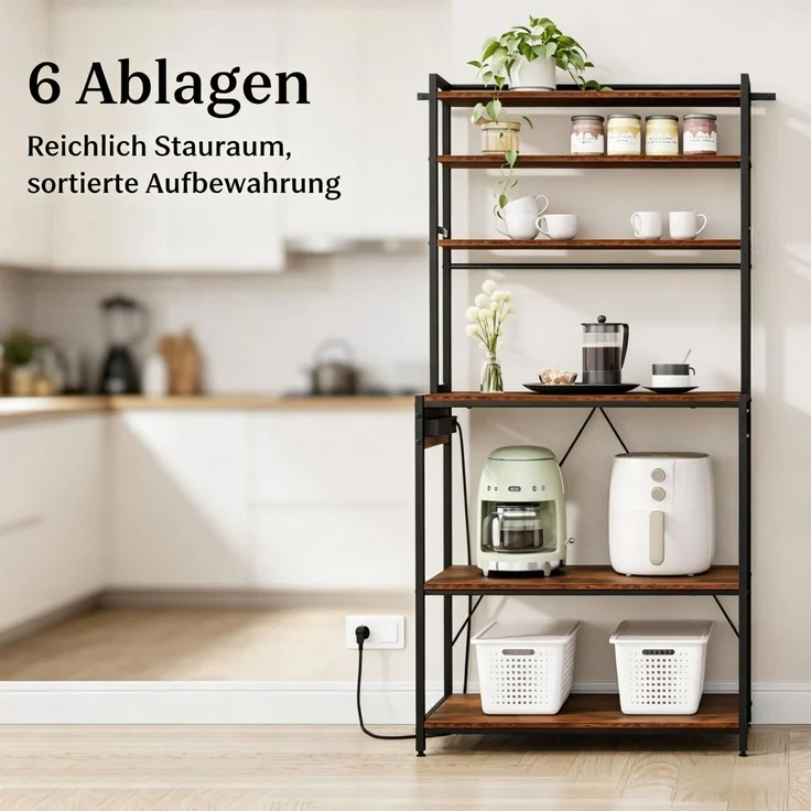 DESVIAE Regal mit Steckdosen 80x167x40 cm aus Metall und Spanplatte rustikbraun – Bild 5