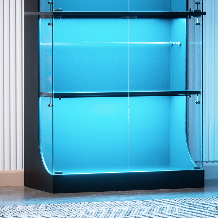 DESVIAE Vitrine mit LED-Beleuchtung und Ladestation 80x165x35 cm Glas Spanplatte Schwarz – Bild 6