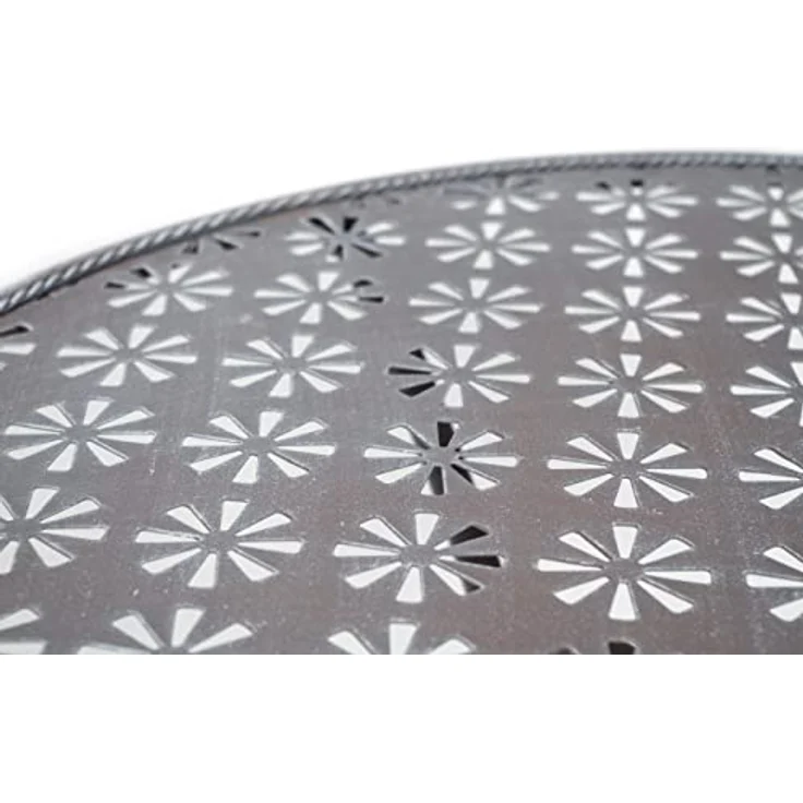 Kobolo Dekorativer Gartentisch, grauer Metalltisch mit Blumenstanzungen, 60 cm Durchmesser, Höhe 70 cm – Bild 3