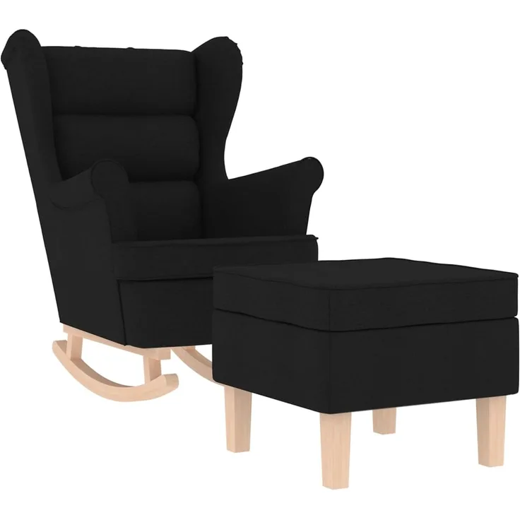 vidaXL Schaukelstuhl mit Fußhocker Schwarz Stoff 3307999
